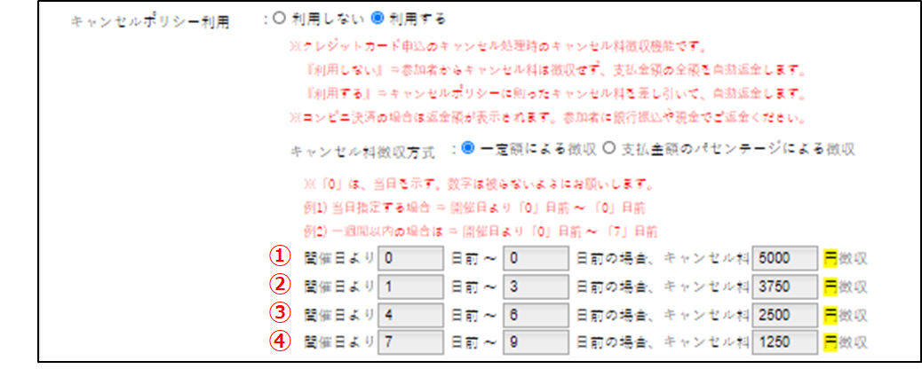 キャンセルポリシー機能 イベントペイ